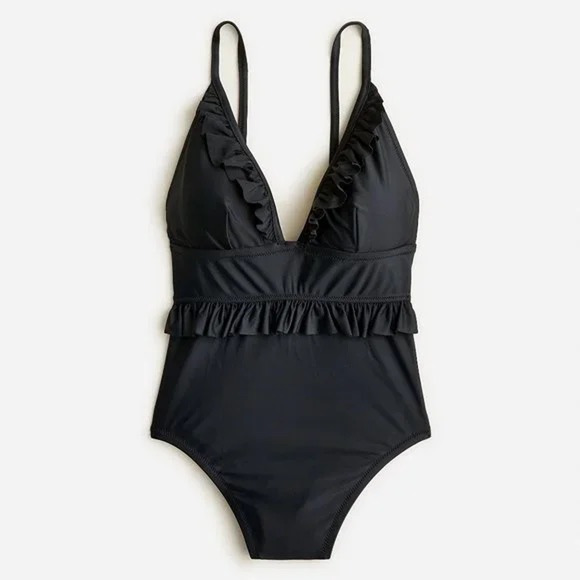 J. Crew Other - J. Crew Ruffle Deep-V One-piece Swimsuit Women's 8 NWT Black